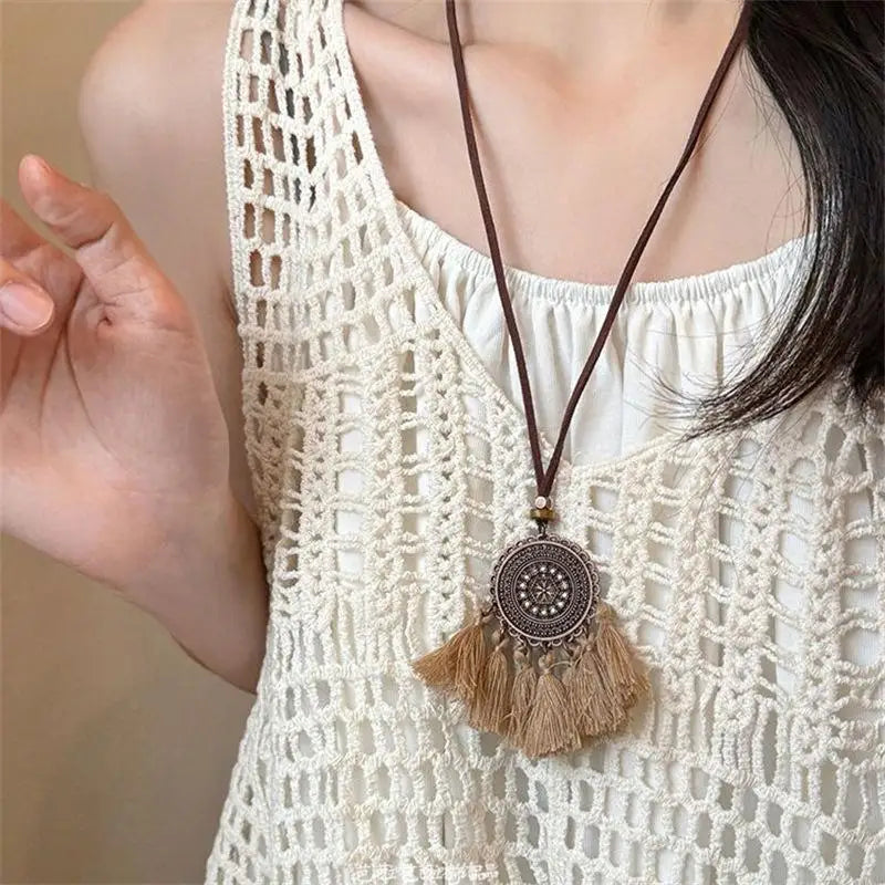 Vintage Boho Layered Metal Necklace – Antique Long Chain Pendant Boho Chain Necklace Axl A5