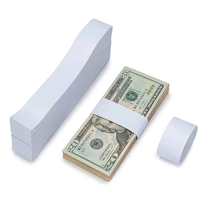100 Pcs Self-Adhesive Cash Bands – White Money Wrapper Straps Cash Wrapper Bands Axl