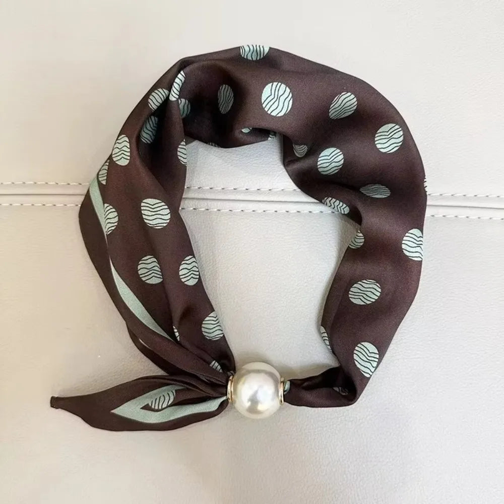 Women's Printed Polyester Scarf – Pearl & Magnetic Buckle Fashion Scarf Axl Coffee Dot