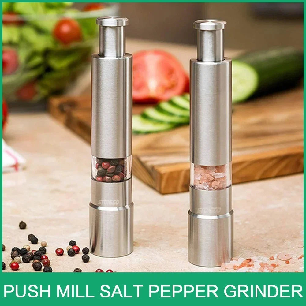 Thumb Push Pepper & Salt Mill – Stainless Steel Spice Grinder Spice Grinder Mill Axl