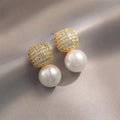 Huitan Square CZ & Simulated Pearl Drop Earrings for Women Drop Earrings Axl E5528