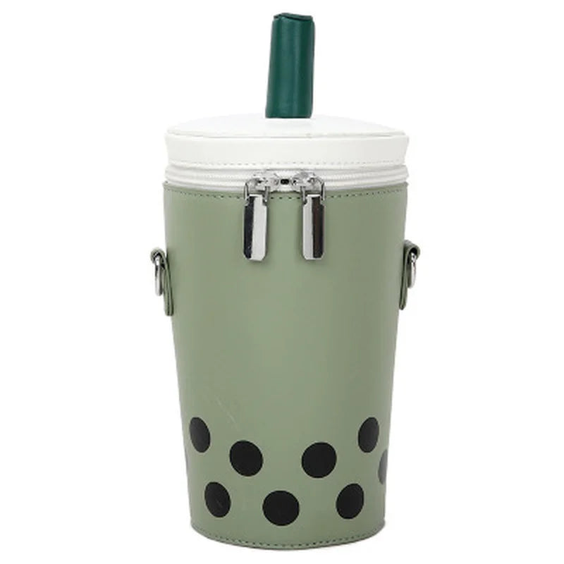 Cartoon Milk Tea PU Bucket Crossbody Bag for Women Crossbody Bucket Bag Axl