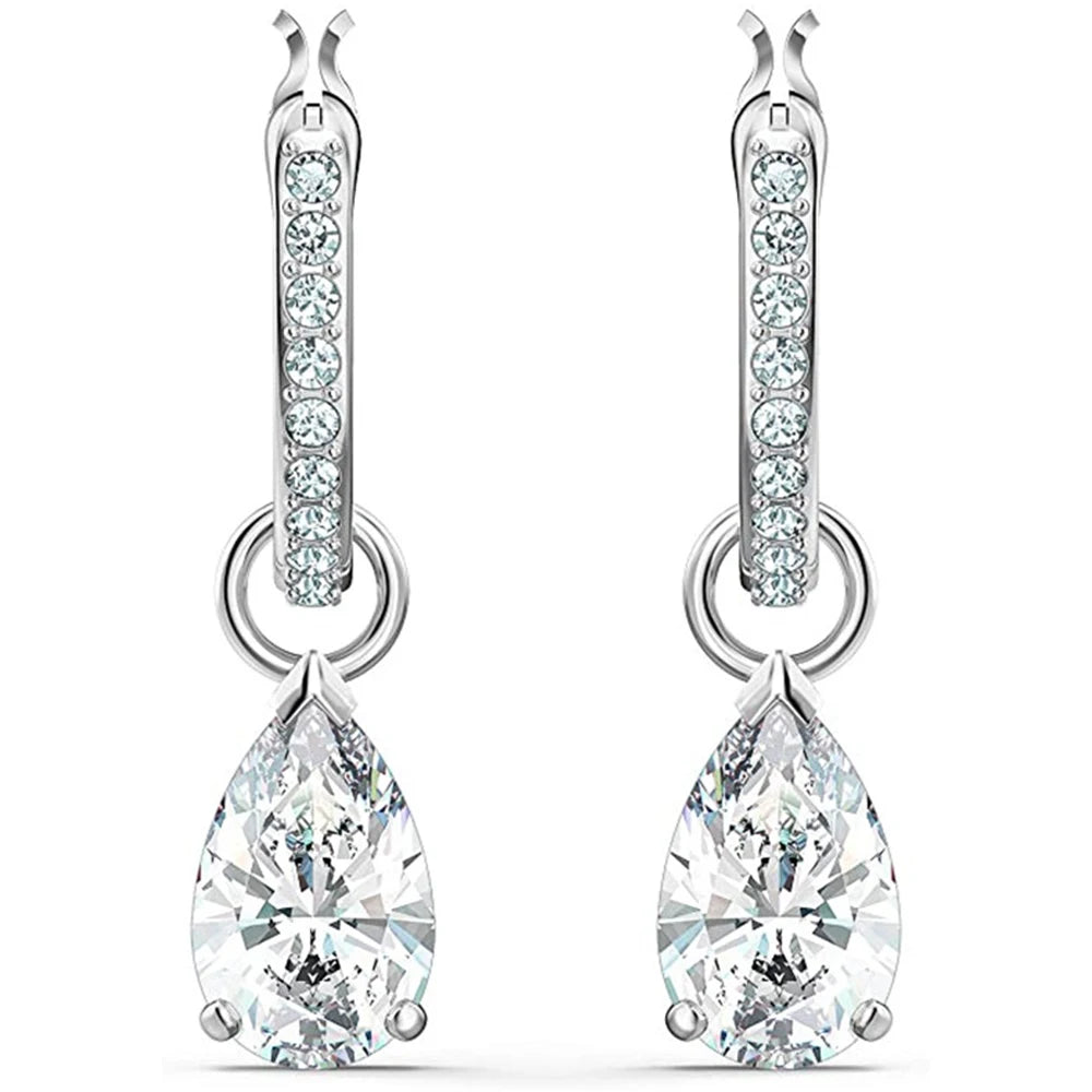 Huitan Water Drop CZ Dangle Earrings – Silver Wedding Jewelry Dangle Earrings Axl E1889