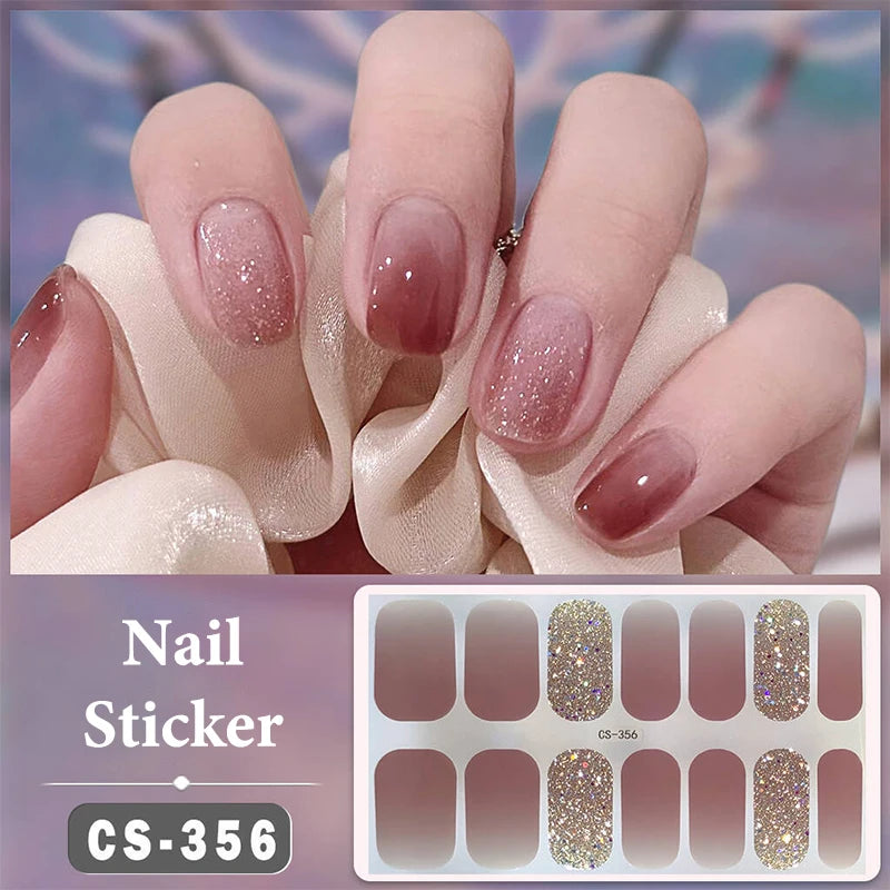 Waterproof Full Cover Nail Wraps – No-Lamp Nail Stickers 14pc Nail Art Wraps Axl CS356
