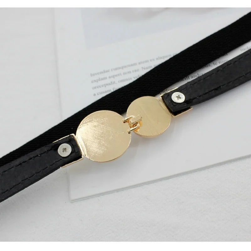 Pearl Buckle Elastic Waist Belt – PU Leather Women's Thin Belt Women's Waist Belt Axl