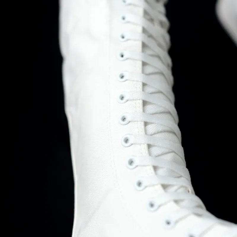 Women's Canvas Knee-High Boots – Lace-Up Zipper Style Canvas Knee-High Boots Axl