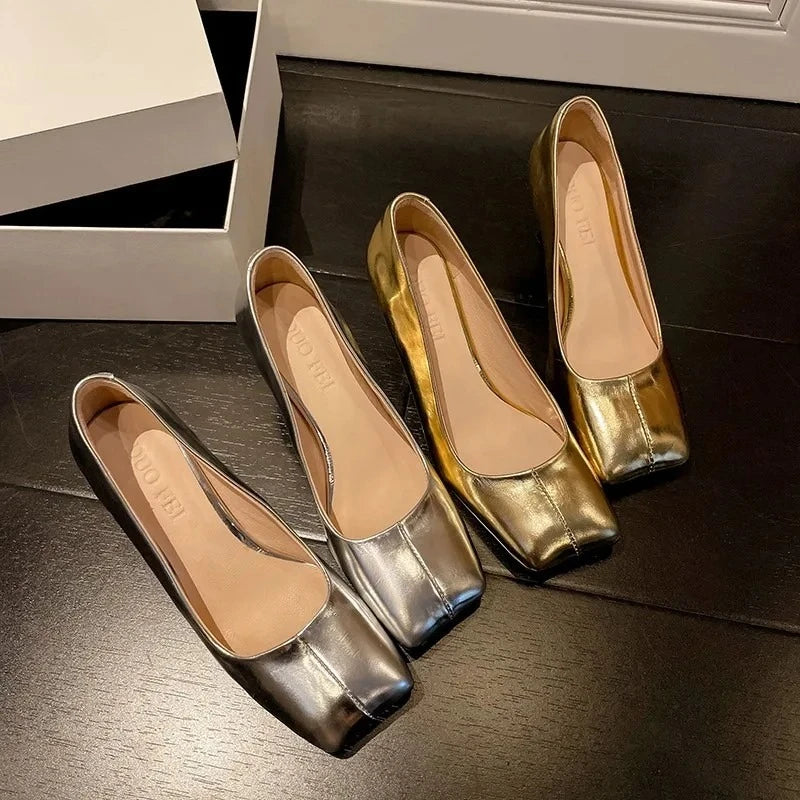 Women's Gold Silver Square Toe Stiletto Pumps | Party Heels Stiletto Pumps Axl