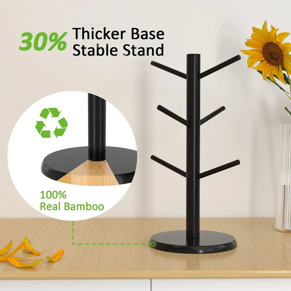 Bamboo Mug Tree Stand – 6-Cup Space-Saving Kitchen Organizer Mug Tree Stand Axl