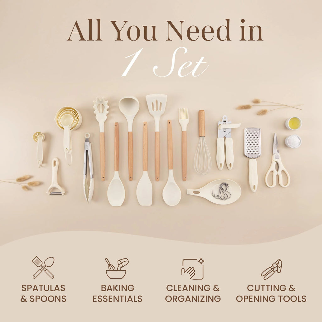 35-Piece Silicone Kitchen Utensil Set – Spatulas, Spoon & Whisk Kitchen Utensil Set Axl