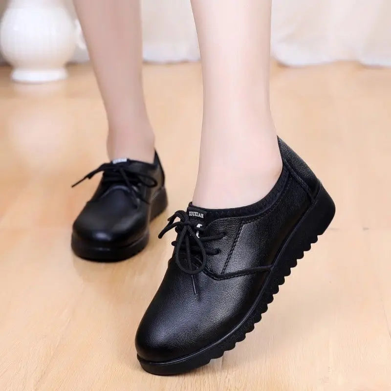 Women's Black Oxford Lace-Up Wedge Flats | Non-Slip Loafers Women's Oxford Flats Axl