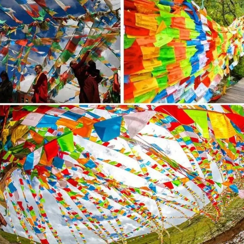 Tibetan Buddhist Lung Ta Prayer Flags – Colour Print Silk Banner Decorative Prayer Flags Axl