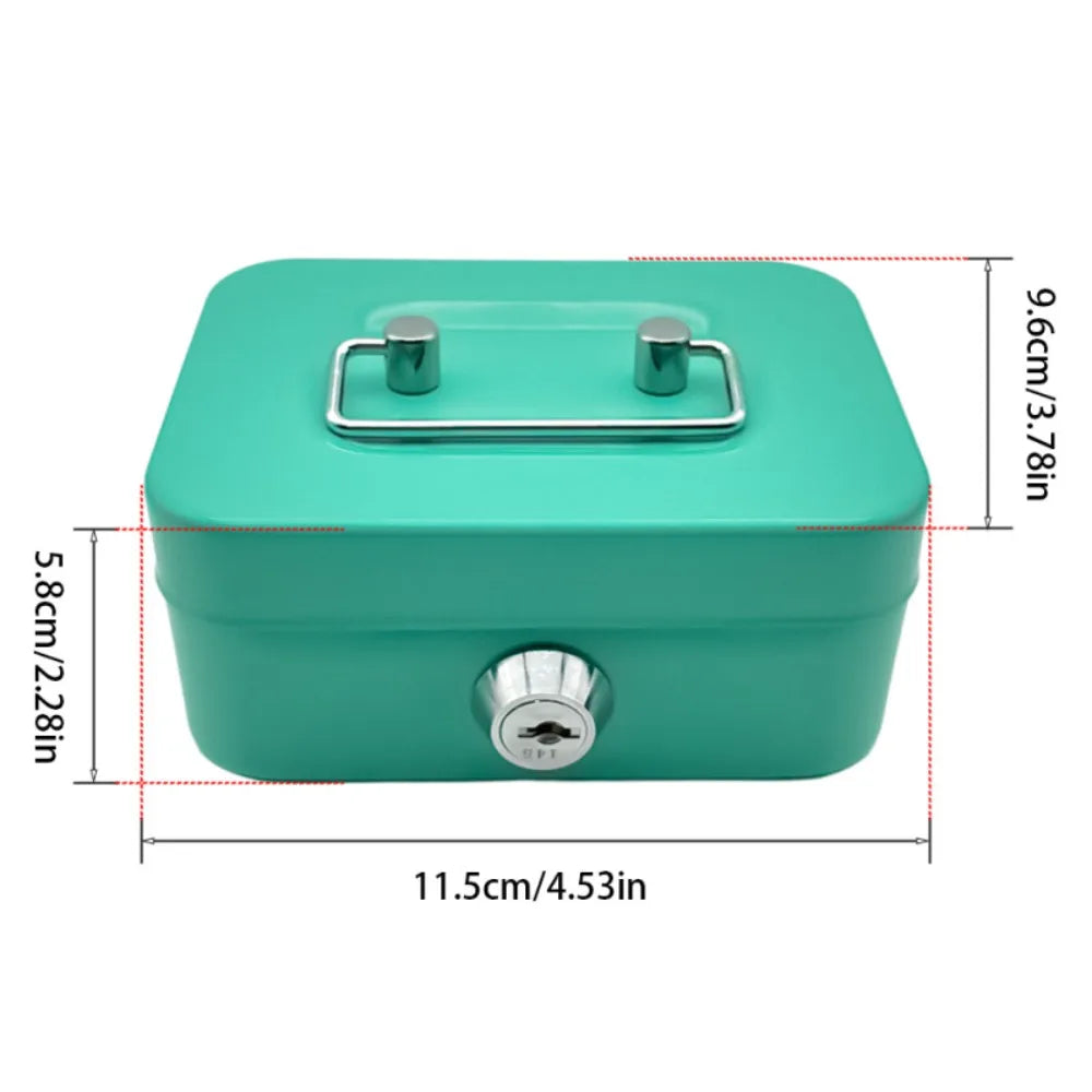 Small Metal Cash Box Key Lock & Handle – Kids Money Organizer Lockable Cash Box Axl