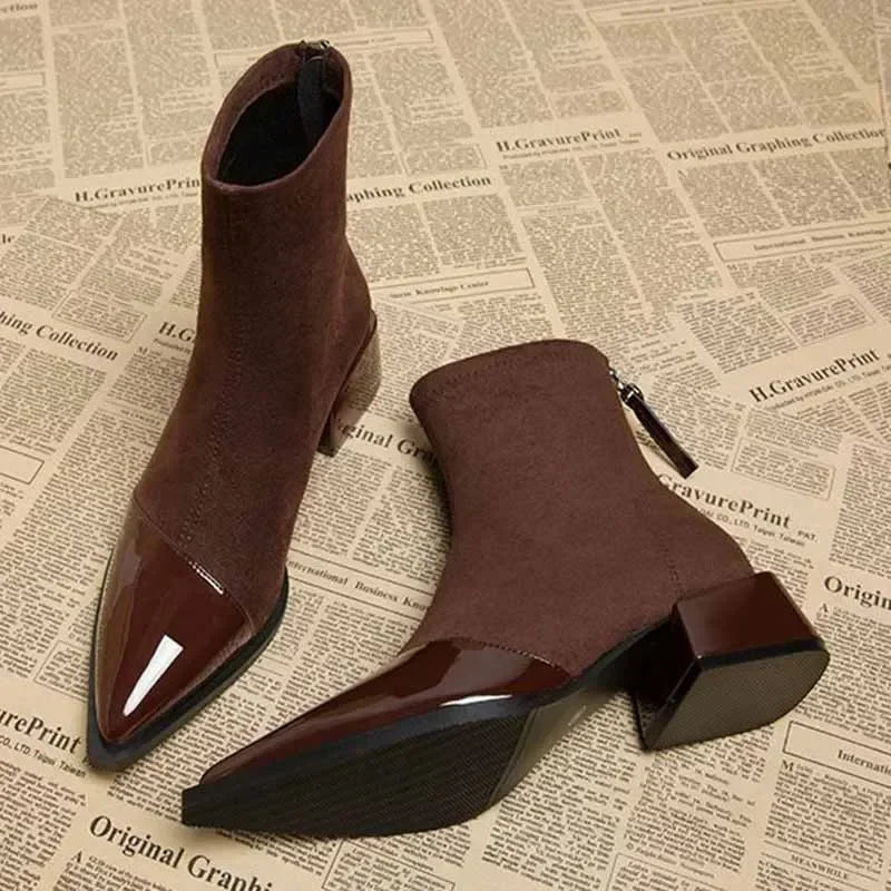 Women's Faux Suede Ankle Boots – Chunky Heel Pointed Toe Women's Ankle Boots Axl