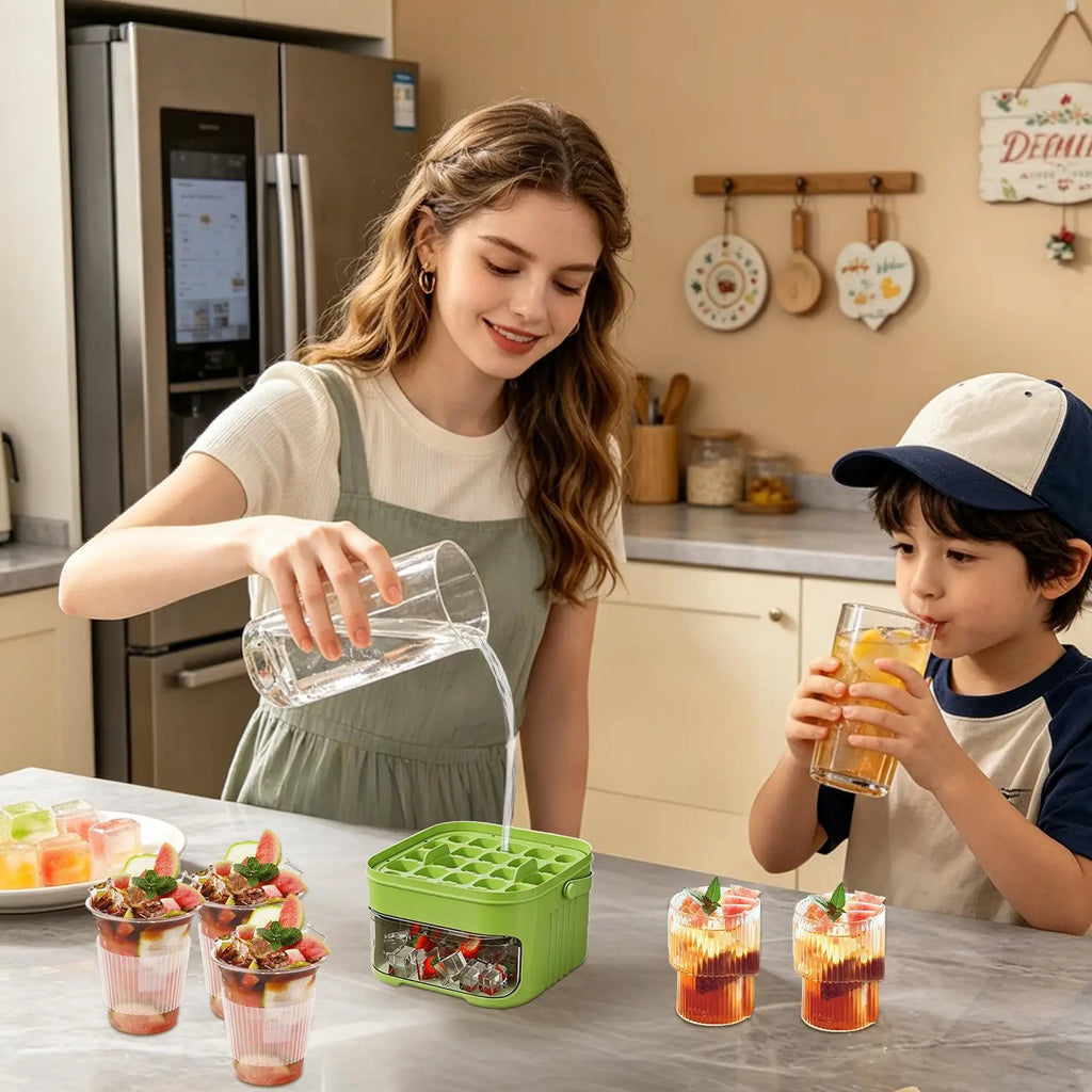 50-Cavity Press Ice Tray Mold with Lid & Storage Bin Ice Cube Tray Axl