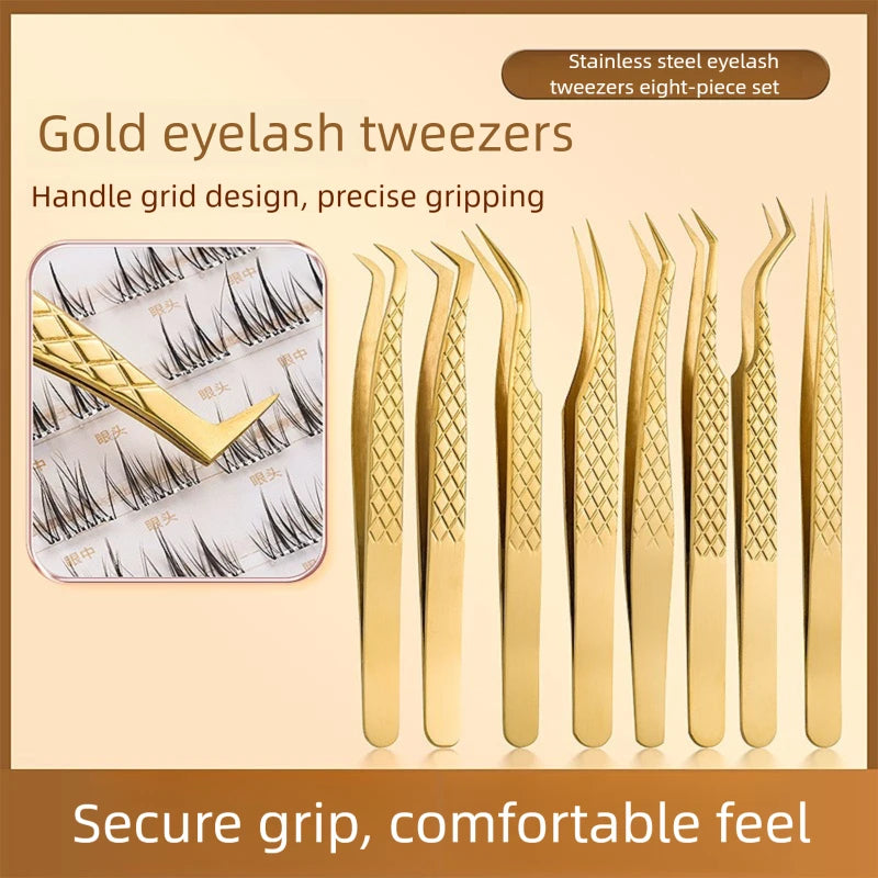 Golden Net Pattern Eyelash Extension Tweezers | Precision Lash Clip Eyelash Tweezers Axl