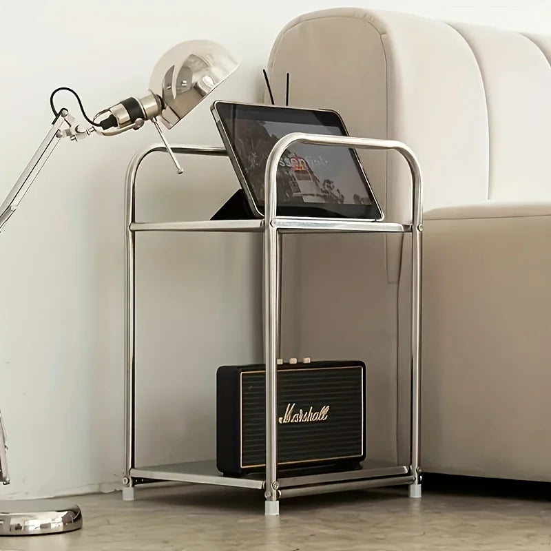 Modern Stainless Steel Side Table & Nightstand Shelving Unit Metal Side Table Axl Silver