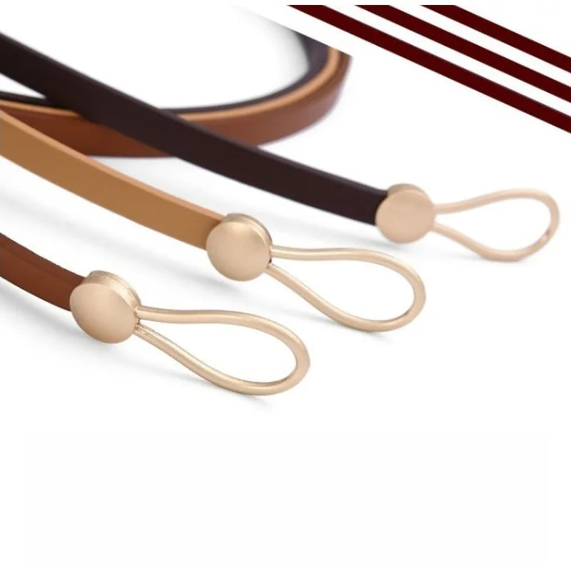 Women's Thin Vintage Knotted Belt – No-Hole Split Leather Waistband Leather Waist Belt Axl