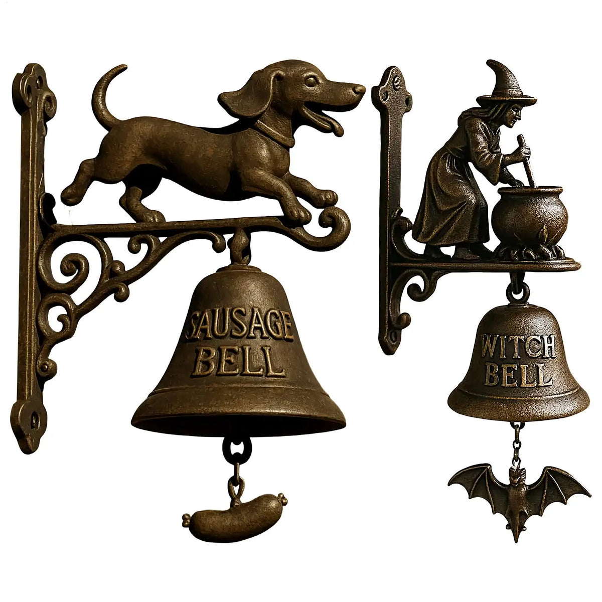 Witch Dachshund Outdoor Dinner Bell | Retro Farmhouse Door Chime Decorative Door Bell Axl