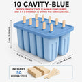 10-Cavity BPA Free Silicone Popsicle Mold with 50 Wooden Sticks Ice Pop Mold Axl 10 Cavity-Blue