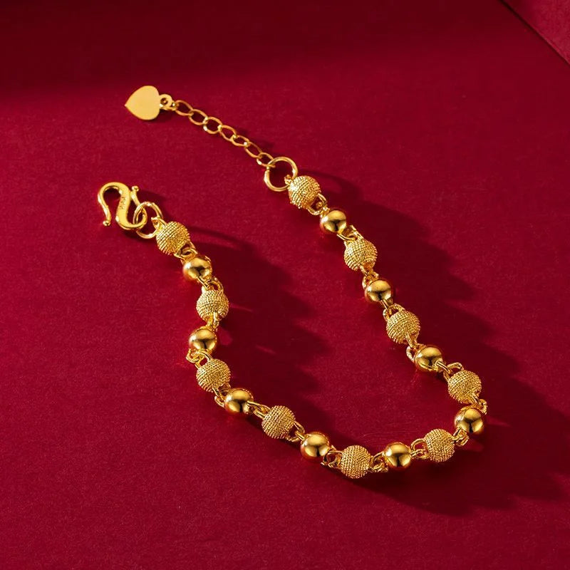 Gold Plated Ball Bead Bracelet – Women's Fashion Chain Jewelry Beaded Bracelet Axl