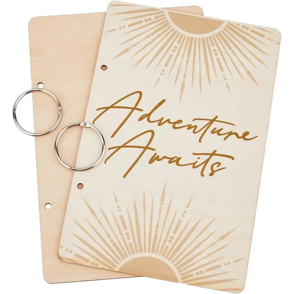 Wooden "Adventure Awaits" Loose Leaf Card & Photo Binder Wooden Card Binder Axl