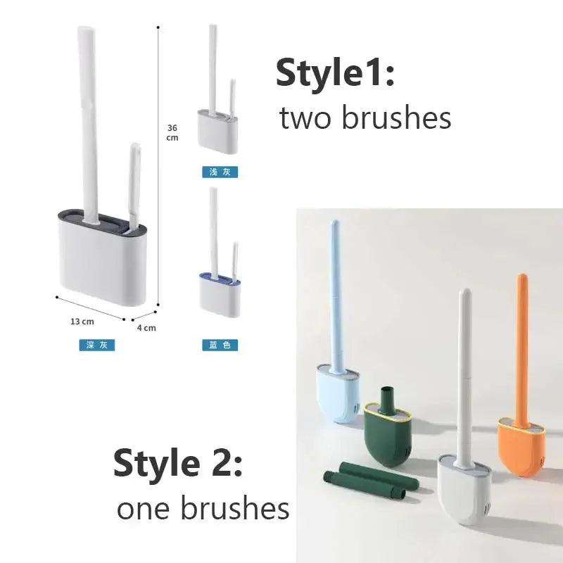 Wall Mount Silicone Toilet Brush & Holder – Long Handle Toilet Brush Set Axl