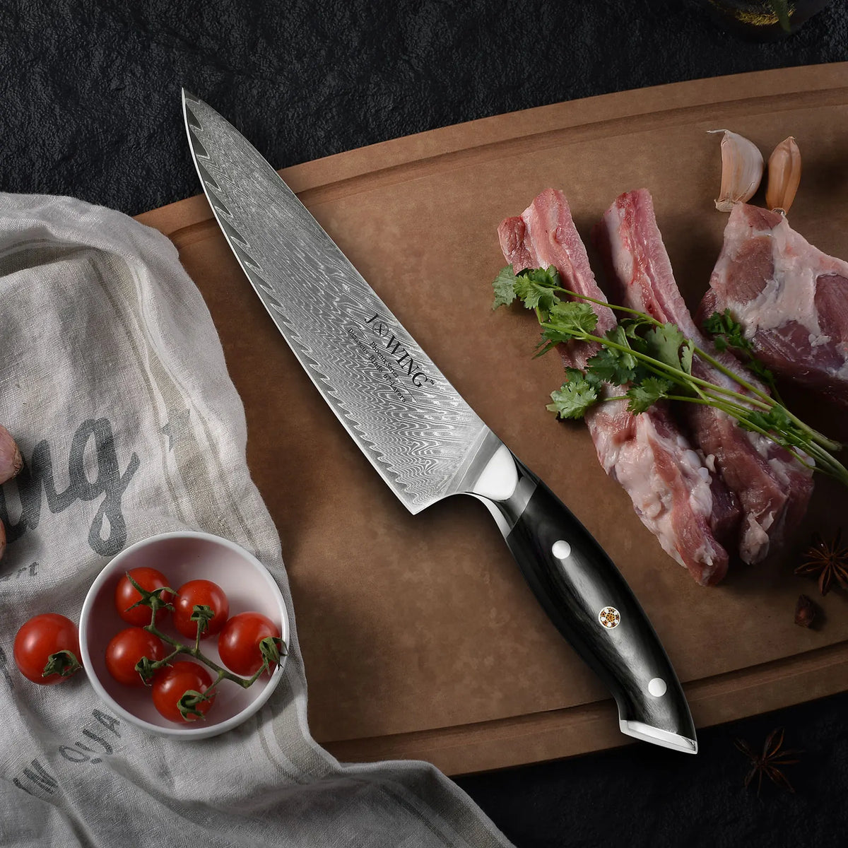 Damascus Steel Chef Knife – Japanese Forged Kitchen Knife & Gift Box Damascus Chef Knife Axl