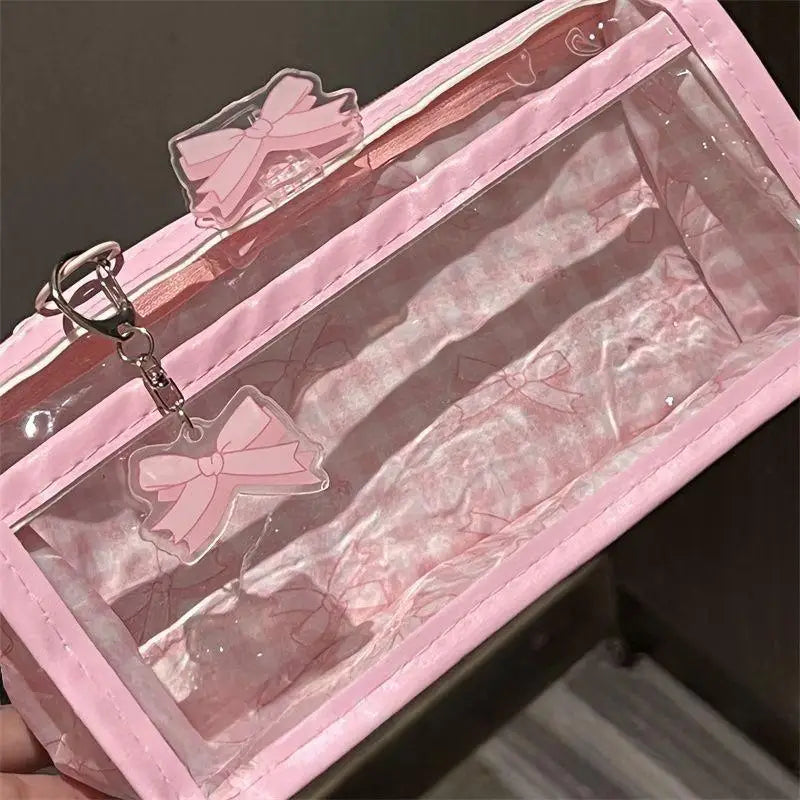 Transparent Bow Zipper Pencil Case – Large Capacity Pen Bag Pencil Case Axl