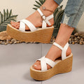 Women's Wedge Platform Sandals – Peep Toe Buckle Strap Heels Wedge Platform Sandals Axl 38 WHITE