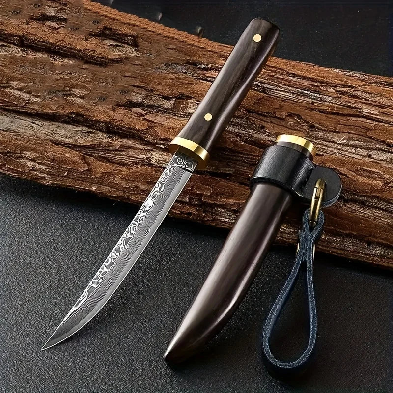 PLYS Damascus Steel Outdoor Knife – Sharp Portable Fixed Blade Fixed Blade Knife Axl style A