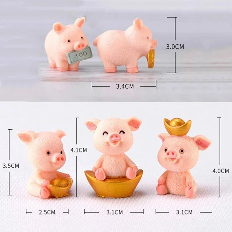 Mini Pig Family Resin Figurines – 5pc Miniature Garden Decor Miniature Resin Figurine Axl