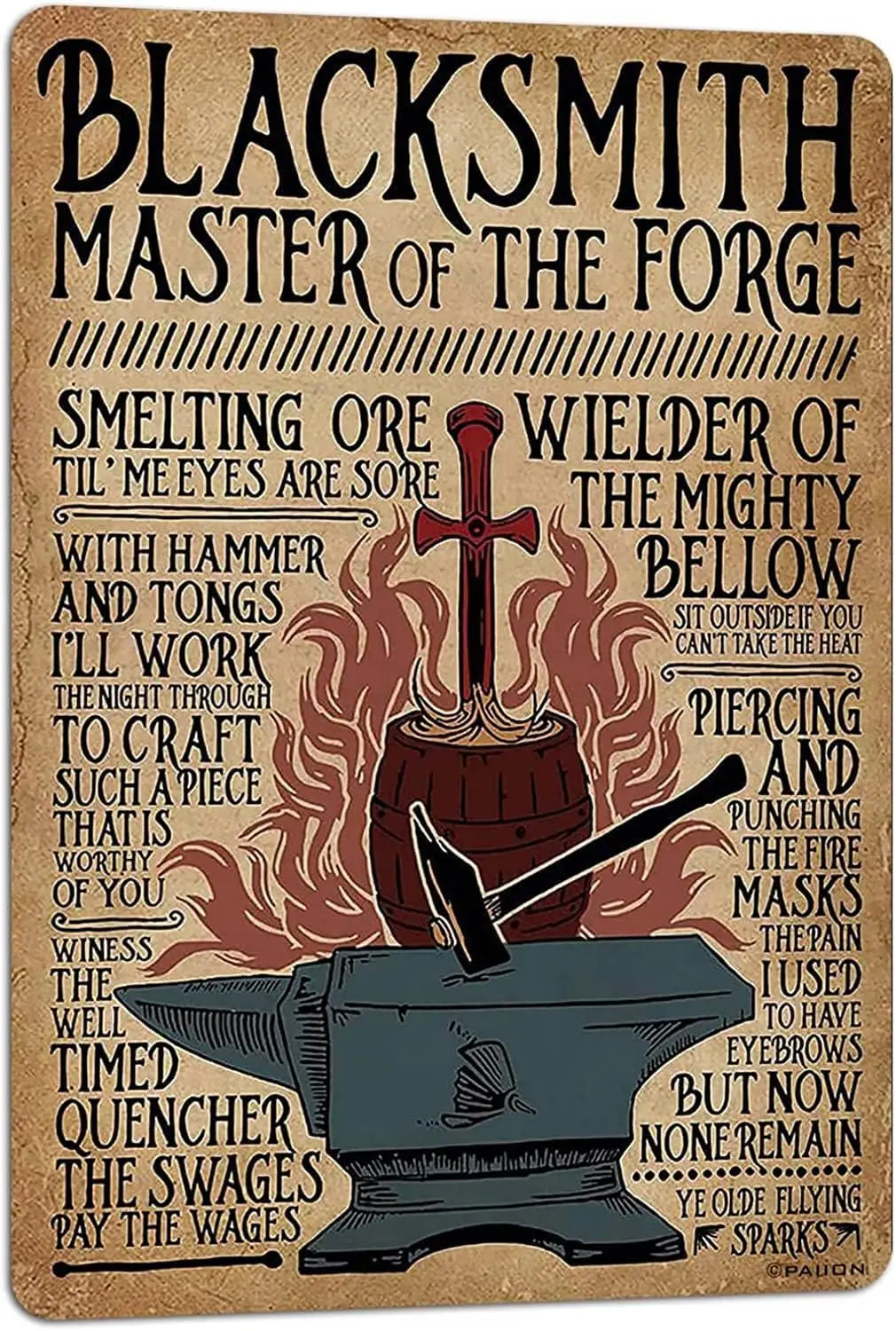 Blacksmith Retro Metal Sign – Master of the Forge Wall Décor Decorative Metal Sign Axl aluminum sign aluminum 14x20cm