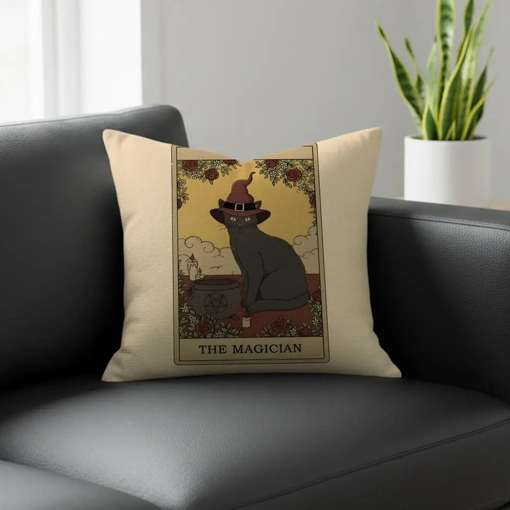 Tarot Cat Linen Cushion Cover – Sofa, Bed & Chair Décor Linen Cushion Cover Axl White7 60X60cm