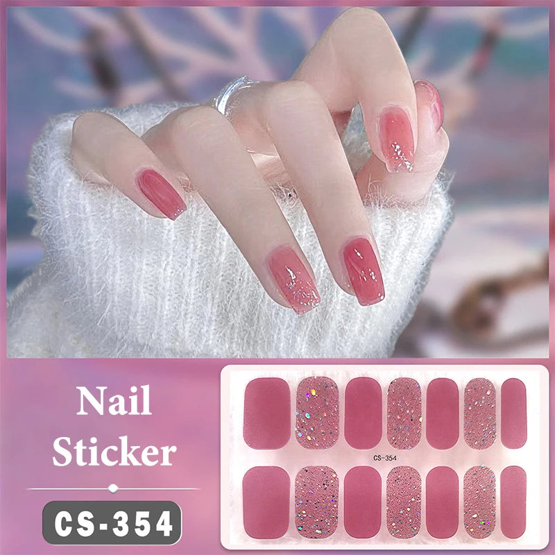 Waterproof Full Cover Nail Wraps – No-Lamp Nail Stickers 14pc Nail Art Wraps Axl CS354
