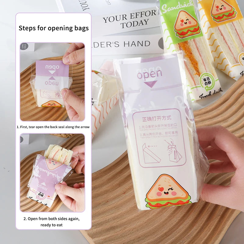 100 Pcs Disposable Triangle Sandwich Bags – Clear Food Wrap Food Packaging Bags Axl