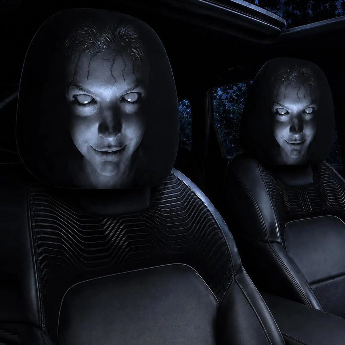 2-Pack Horror Face Car Headrest Covers | Universal Fit SUV Sedan Car Headrest Covers Axl