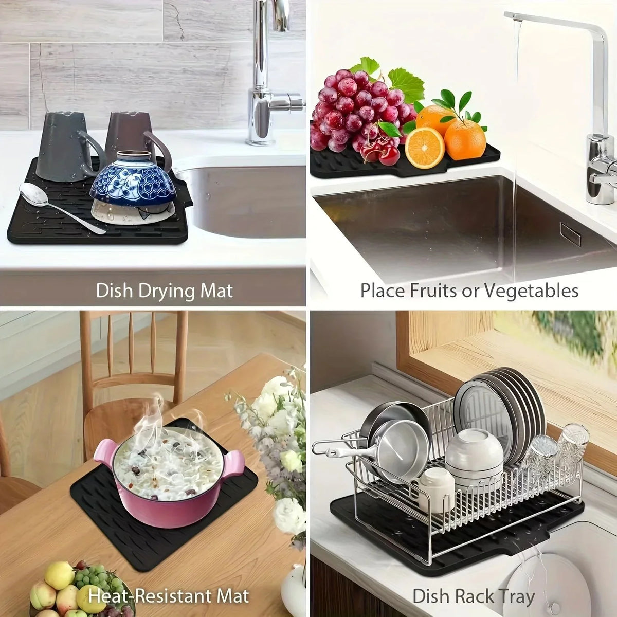 Silicone Sink Mat Built-In Drain | Non-Slip Dish Drying Tray Sink Drying Mat Axl