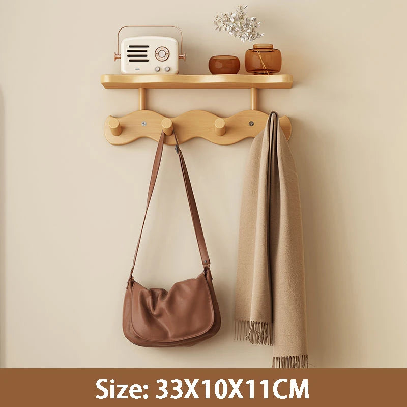 Bamboo Wall-Mounted Coat Rack – 4-Hook Entryway Organizer Wall Coat Rack Axl Log Color-4 Hooks