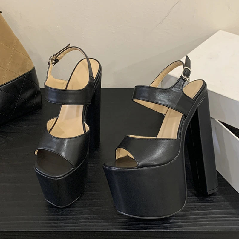 Women's 18CM Platform High Heel Sandals | Buckle Strap Party Platform Heel Sandals Axl