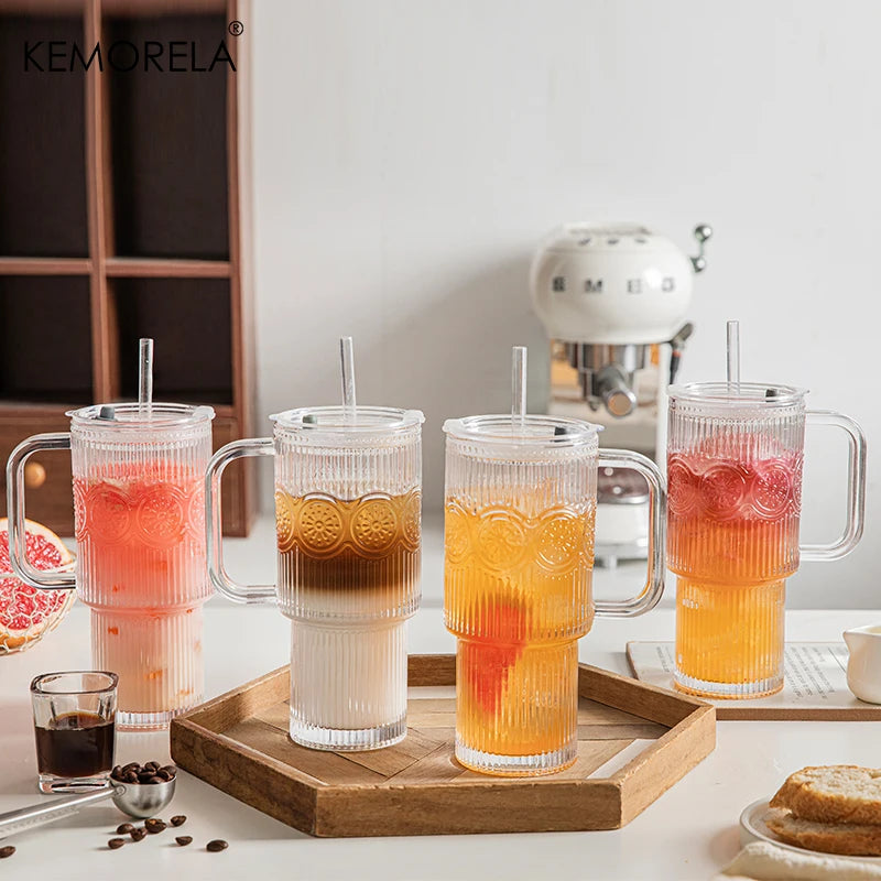KEMORELA 750ml Sunflower Glass Tumbler with Lid & Straw Glass Tumbler Axl