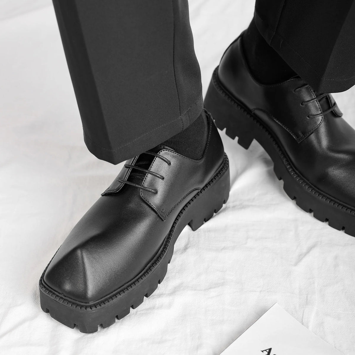 Men's Square Toe Leather Dress Loafers – Black Lace-Up Men's Dress Loafers Axl black-1 38