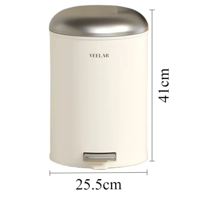 Pedal Trash Can with Lid – Round Metal Bin 10L & 15L Pedal Trash Can Axl White-15L-Sliver Lid