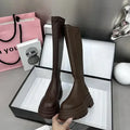 Women's Knee-High Platform Boots – Back Zip Plush Winter Booties Knee-High Boots Axl 35 Brown