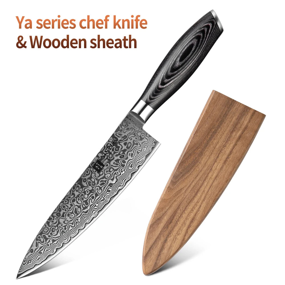 XINZUO 8" Damascus VG10 Chef Knife – 67-Layer Pakkawood Handle Damascus Chef Knife Axl with Wooden sheath China Mainland
