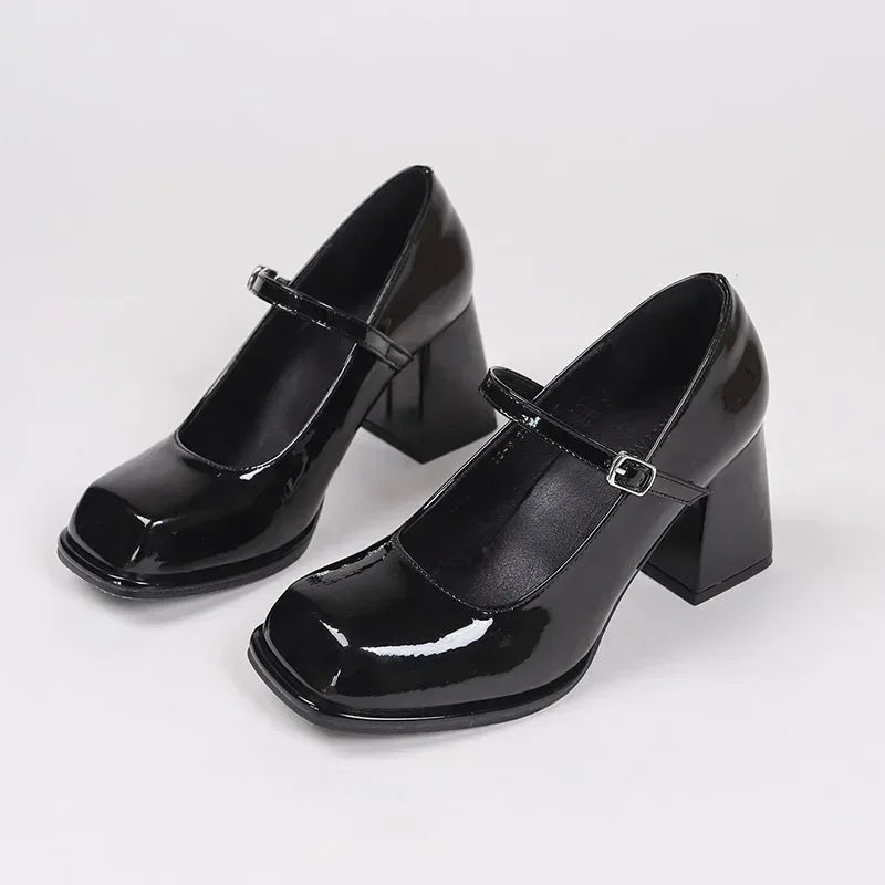 Women's Mary Jane Heels – Vintage Buckle Square Toe Pumps Mary Jane Pumps Axl