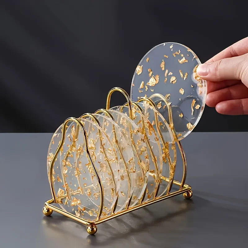 4-Piece Golden Foil Acrylic Coaster Set – Heat Resistant Pads Acrylic Coaster Set Axl