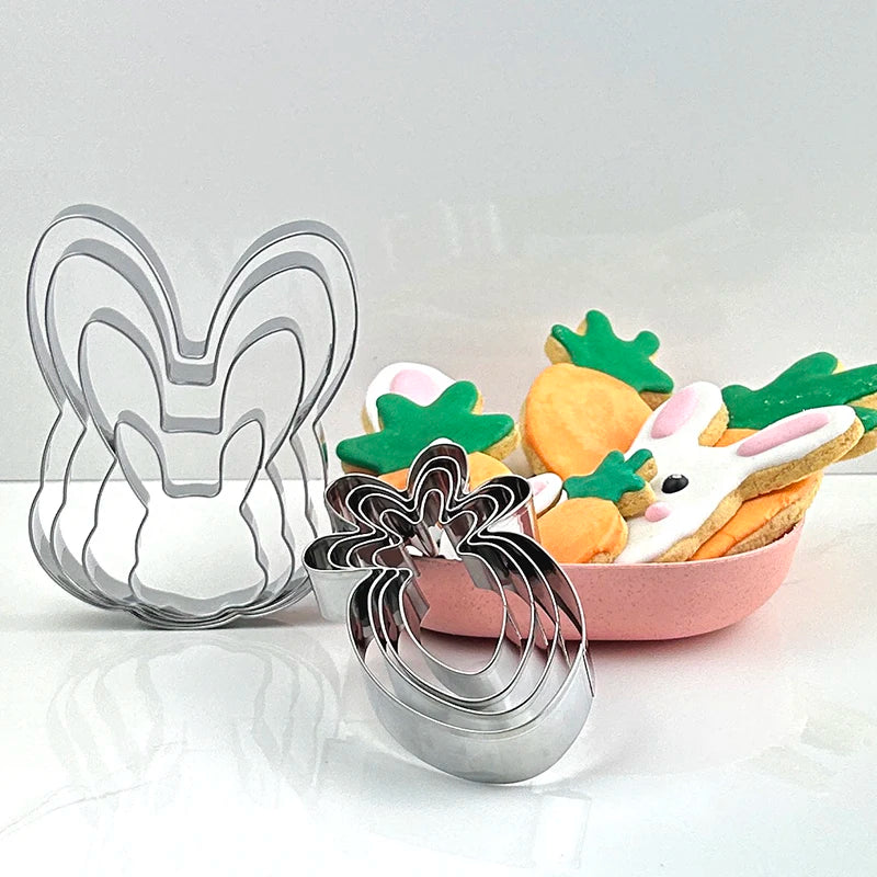 4-Piece Easter Bunny & Carrot Cookie Cutter Set – Stainless Steel Cookie Cutter Set Axl