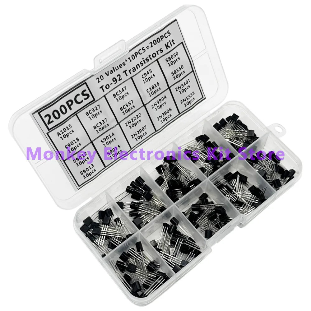 200PCS TO-92 Transistor Kit – 10 Types NPN & PNP BJT Transistor Assortment Kit Axl
