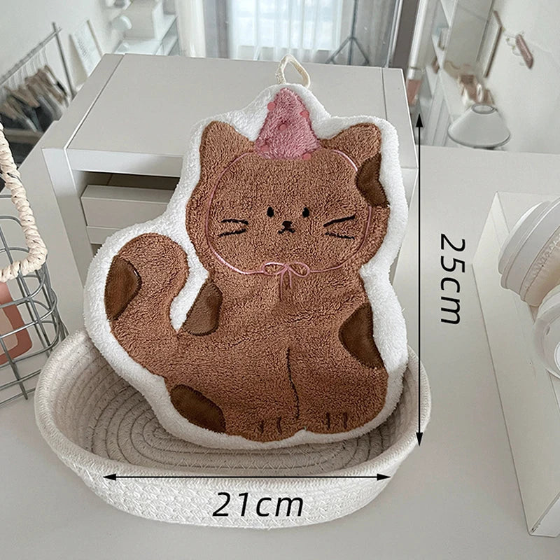 Cat Paw Hanging Hand Towel – Cute Coral Fleece Pet Lover Gift Hanging Hand Towel Axl C