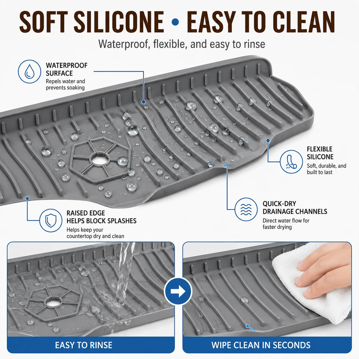 Uwhise Silicone Faucet Drip Catcher Tray | Sink Splash Guard Mat Sink Drip Mat Axl